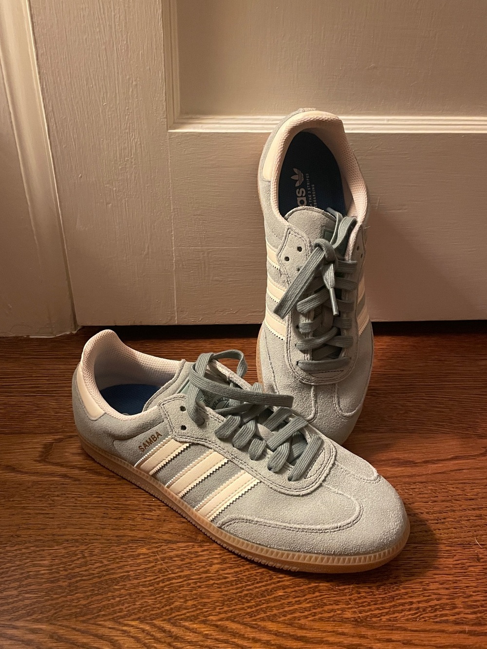 Brand NEW Adidas Suede Samba Sneakers Sage Green Cream Stripes 7.5
